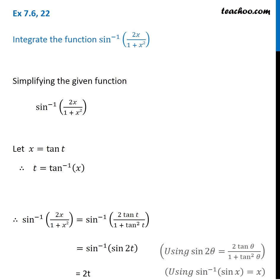 Ex 7 6 22 Integrate Sin 1 2x 1 X 2 Teachoo Ex 7 6