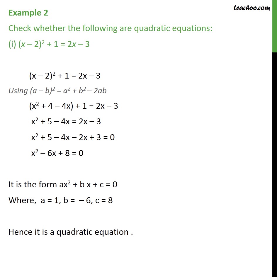 Example 2 - Check whether following are quadratic equations - Checking quadratic equation