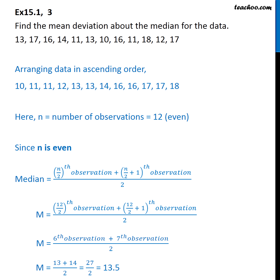 Ex 15.1, 3 - Find mean deviation about median - Class 11