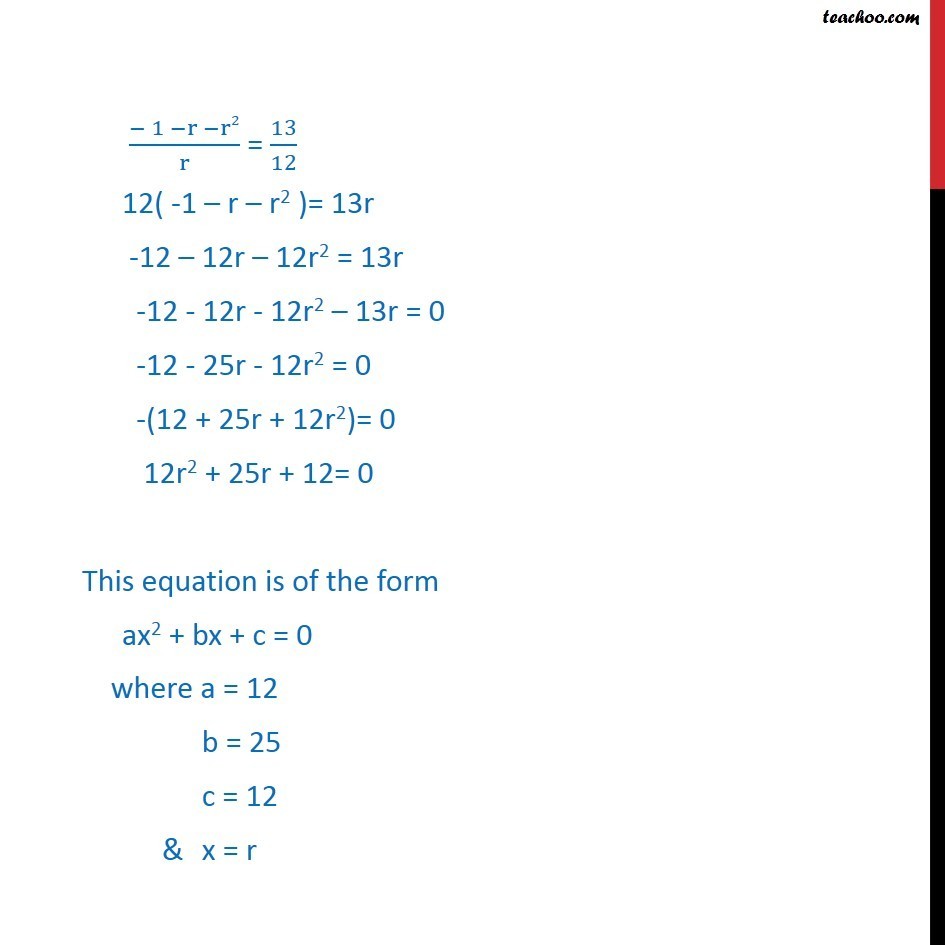 Example 14 - Sum of first three terms of GP is 13/12, product - Exampl