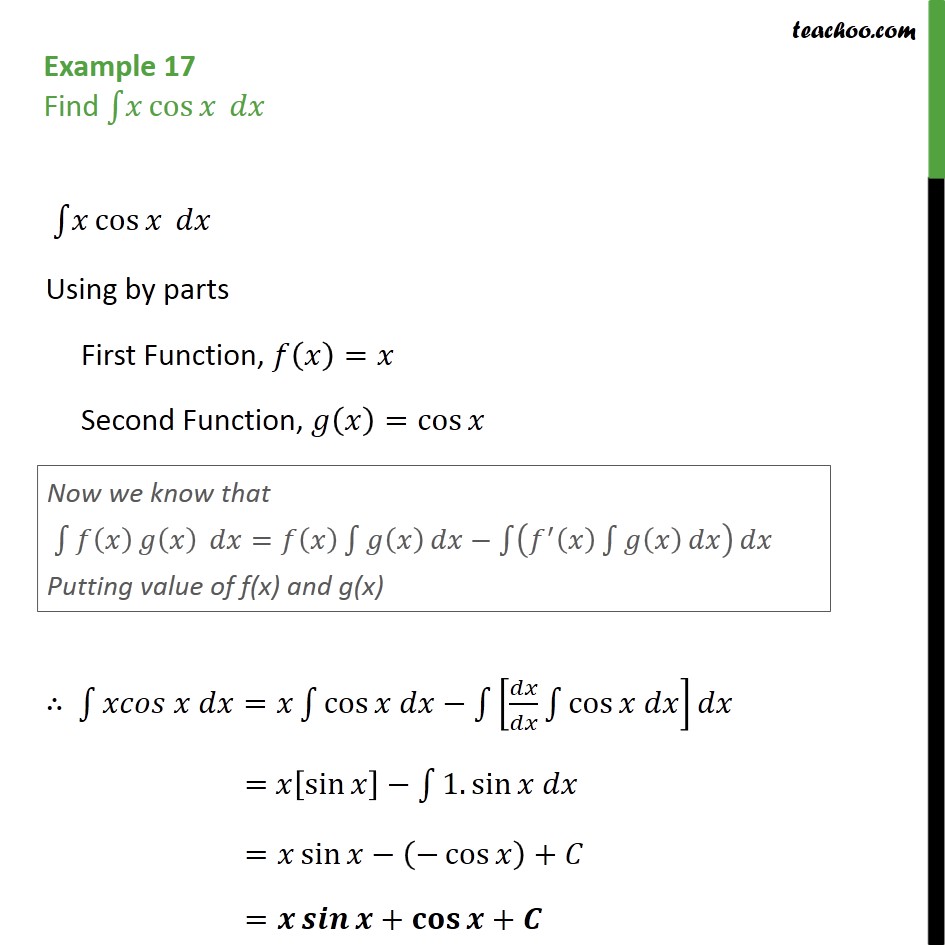 Example 17 - Find Integral X Cos X Dx - Chapter 7 Class 12