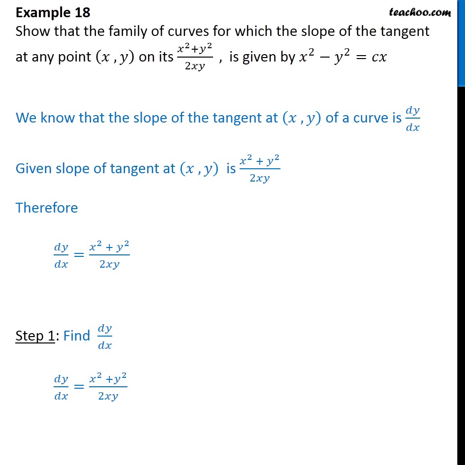 Example 18 Show Curves Slope Of Tangent Is X2 Y2 2xy