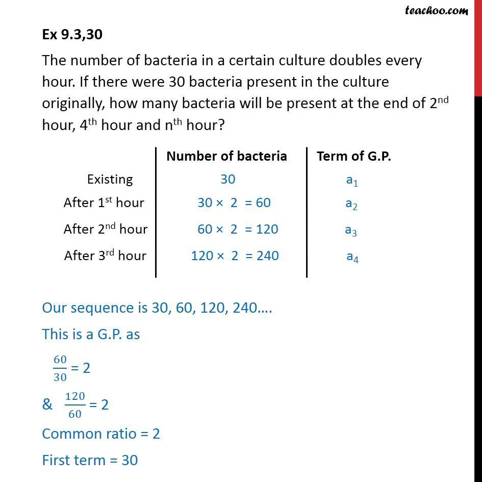 Ex 9.3, 30 - Number of bacteria in a certain culture doubles - Ex 9.3