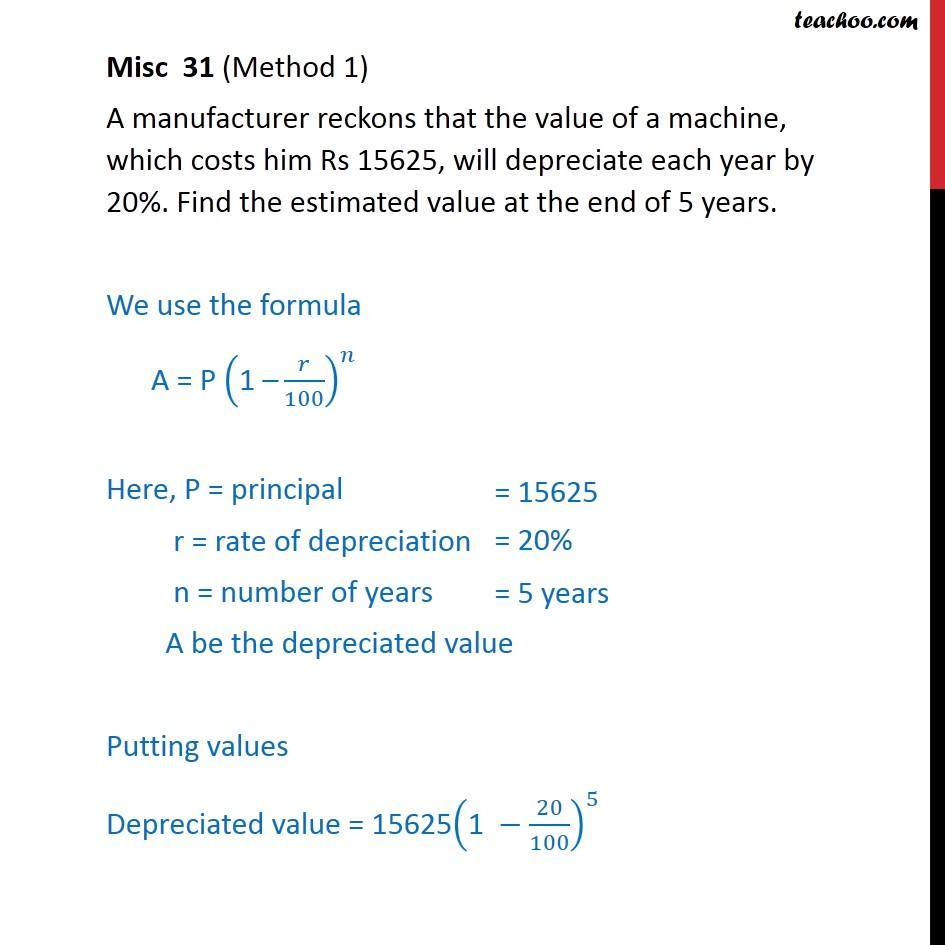 Misc 31 - A manufacturer reckons that value of a machine - Geometric Progression(GP): Statement