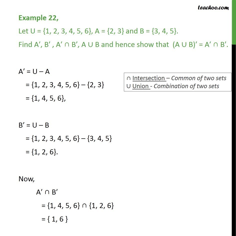 Example 22 - Let A = {2, 3} And B = {3, 4, 5}. Find A', B'