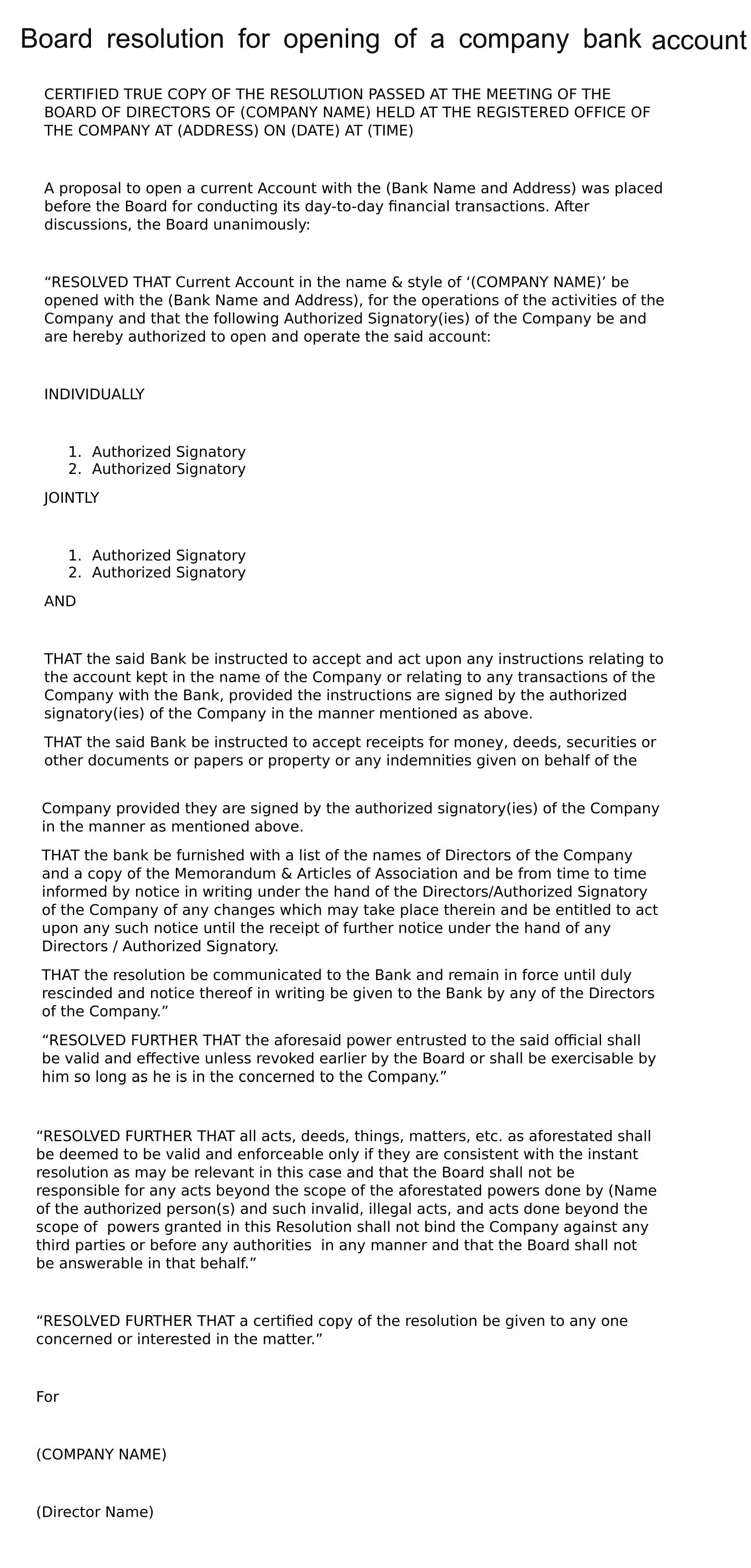 Board Resolution For Opening Of A Company Bank Account Board Resolut   Board Resolution For Opening Of A Company Bank Account 1 