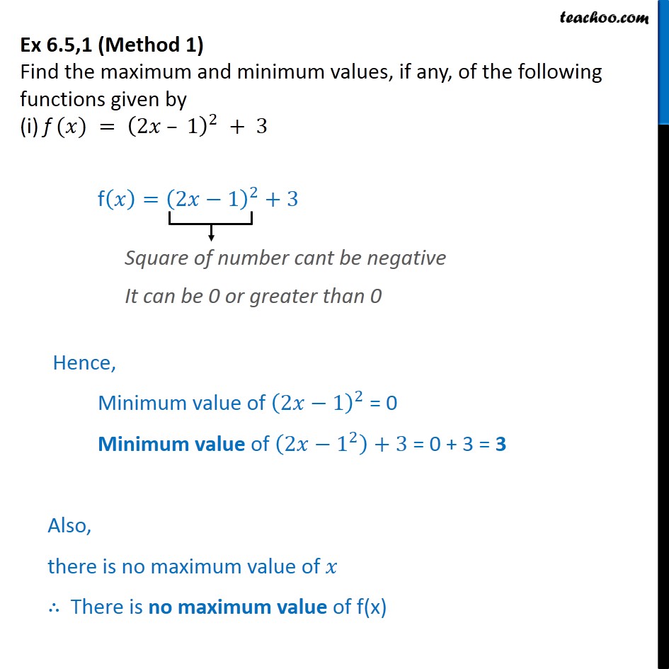 Ex 6.5, 1 - Find Maximum And Minimum Values Of (i) F(x)