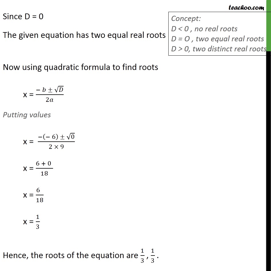 Example 18 Find Discriminant Of 3x2 2x 1 3 0 And