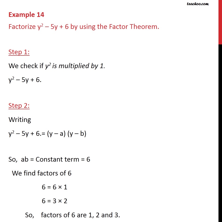 Example 14 - Factorize y2 - 5y + 6 by using Factor Theorem