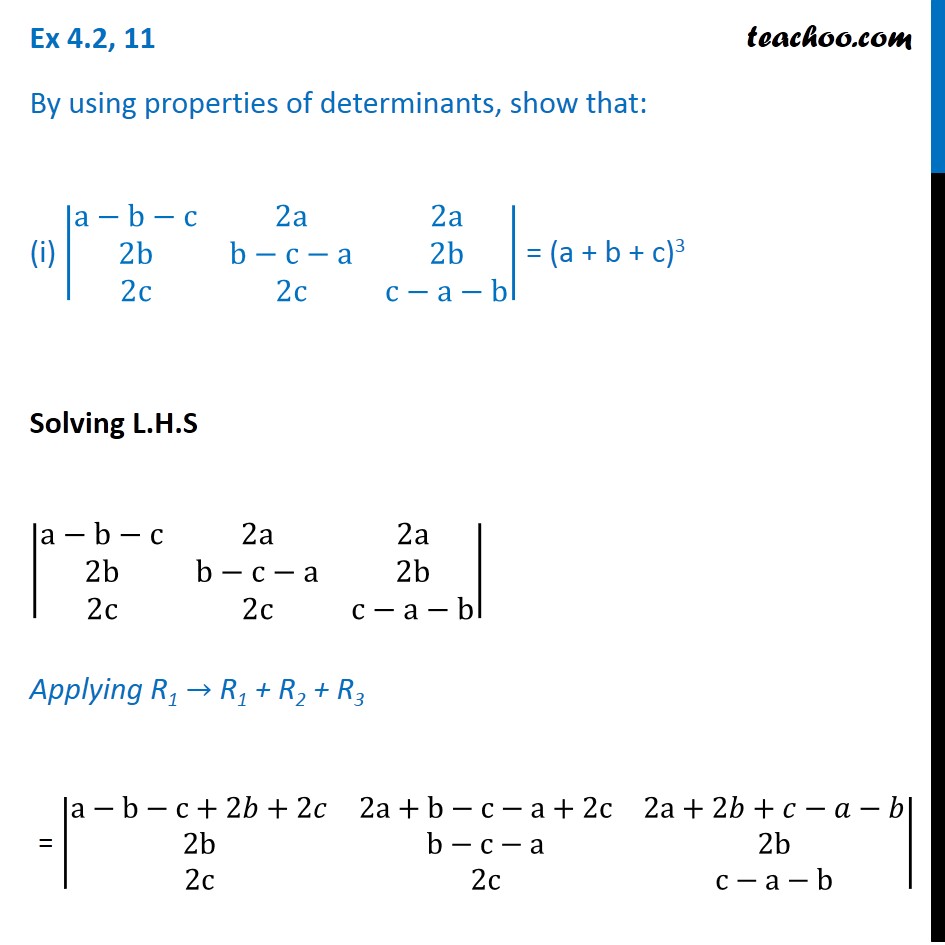 Ex 4 2 11 I Using Properties Prove That Determinant A B C 2