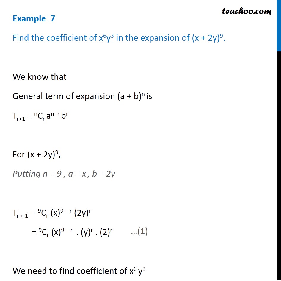 Example 7 Find Coefficient Of X6y3 In Expansion X 2y 9