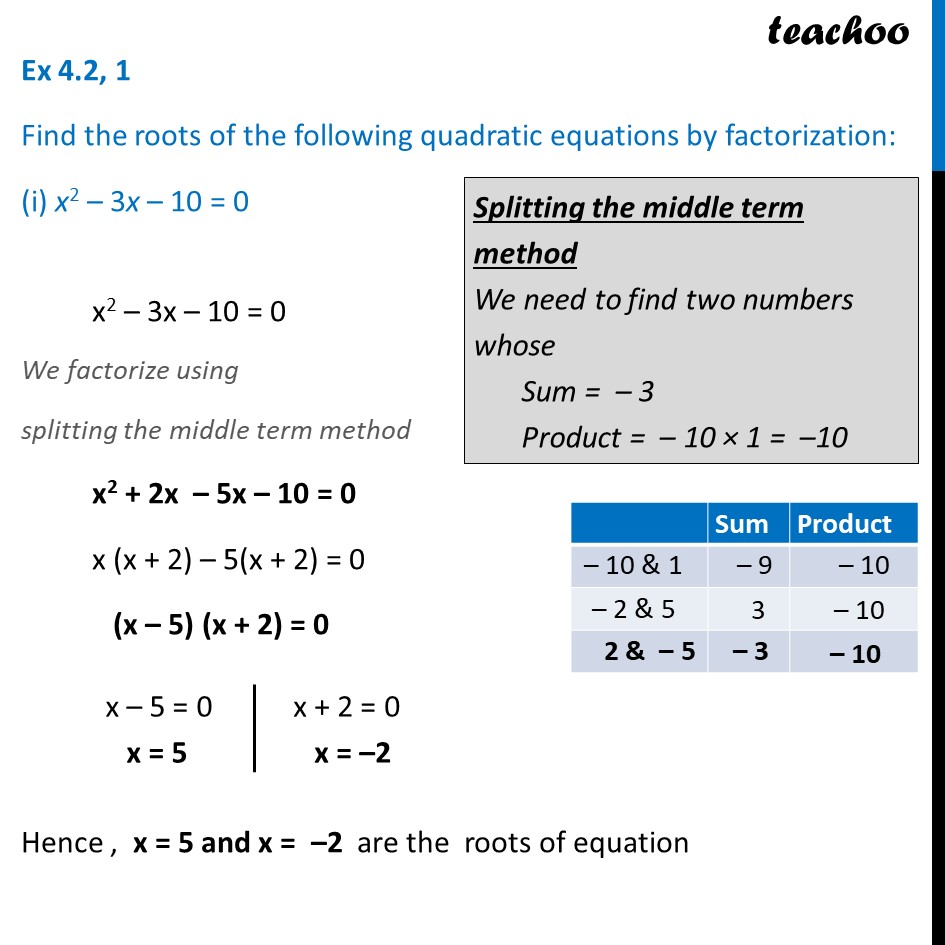 ex-4-2-1-i-class-10-find-roots-of-x-2-3x-10-0-with-video