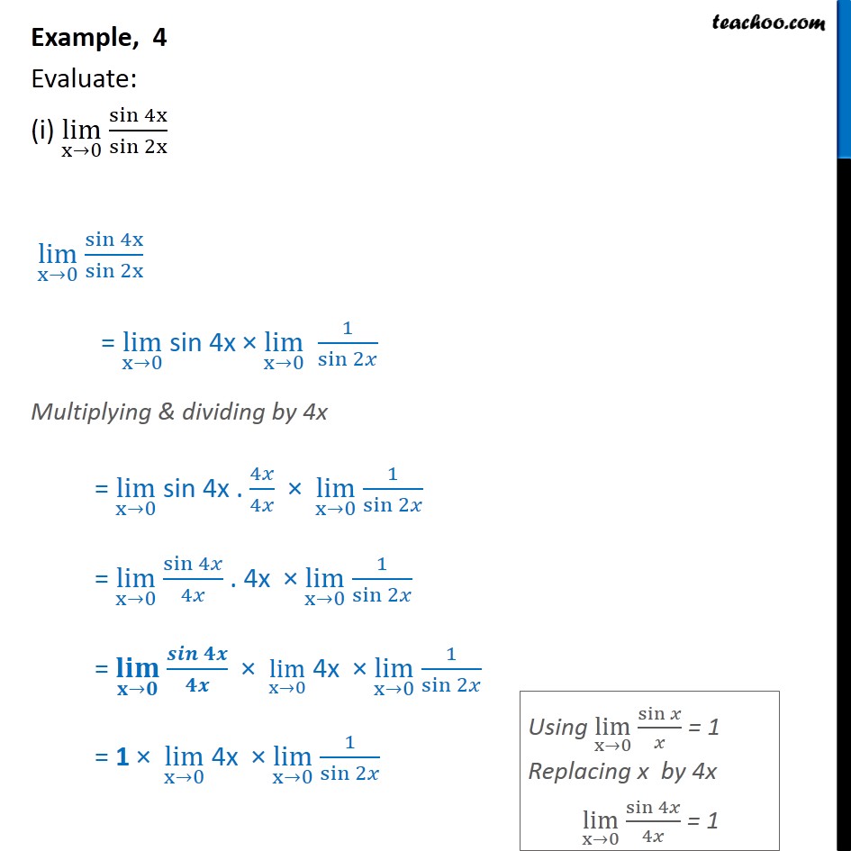 exam routine 2019 x class Example Evaluate sin x  Chapter  2x 4x/sin  >0 4 (i) lim