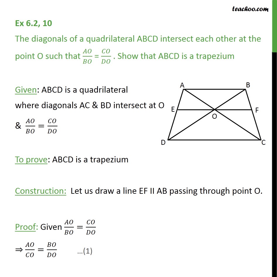 Ex 6.2, 10 - Diagonals of quadrilateral ABCD intersect each - Ex 6.2