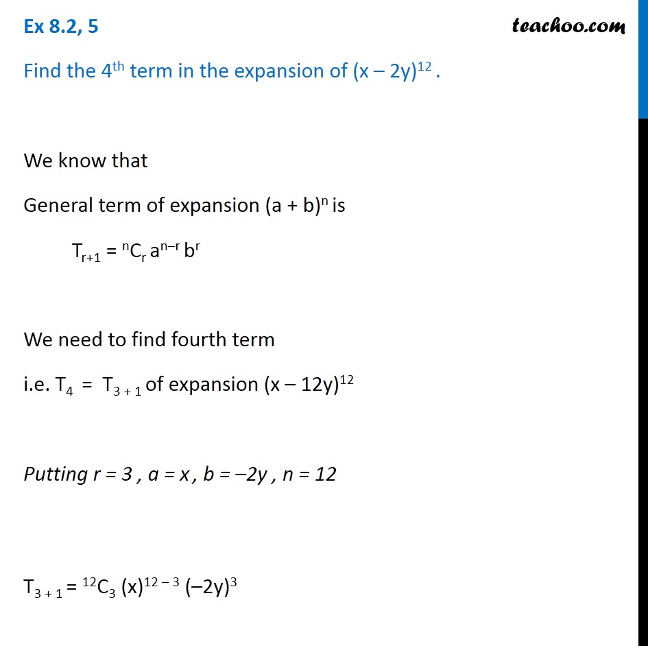 Ex 8.2, 5 - Find 4th term of (x - 2y)12 - Chapter 8 Class 11