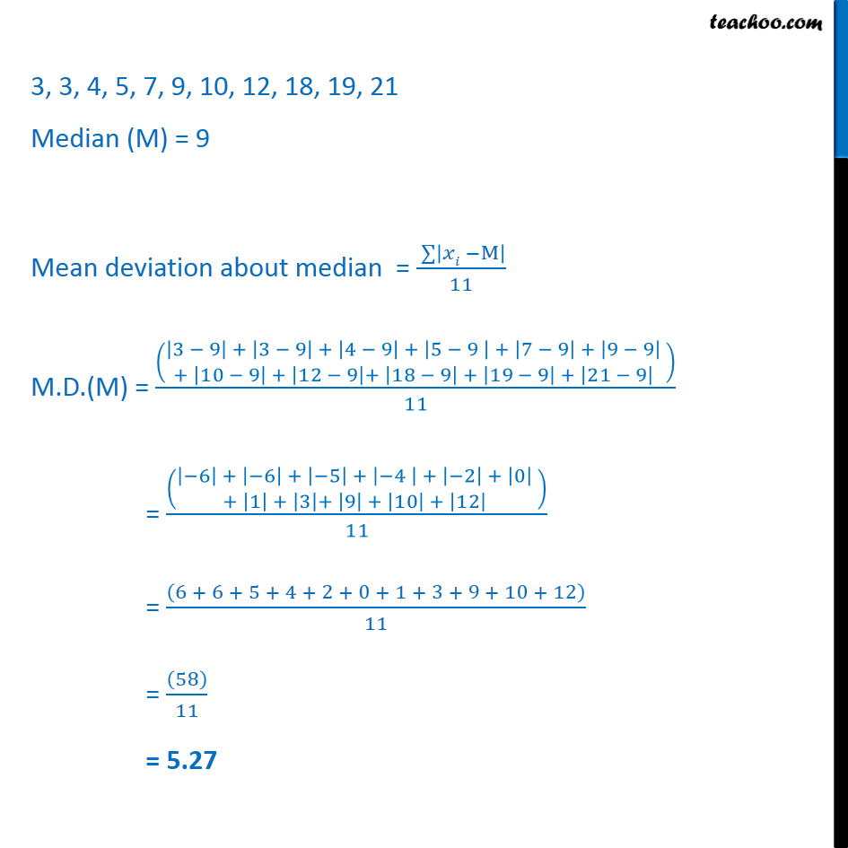 Example 3 - Find mean deviation about median 3, 9, 5, 3 ...