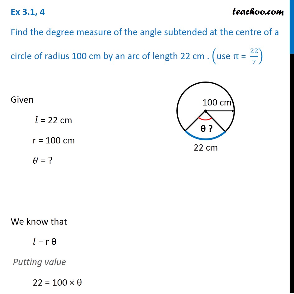 Ex 3.1, 4 - Find degree measure of angle subtended at centre