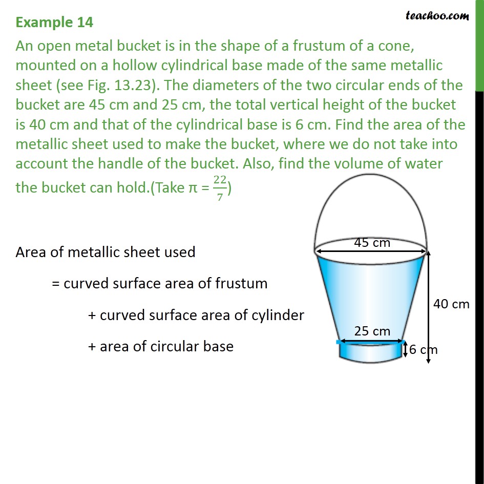 Example 14 - An open metal bucket is in shape of a frustum