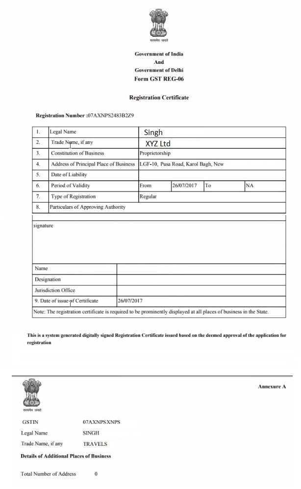 gst c in to invoice format b Certificate   to GST GST Registration Download How