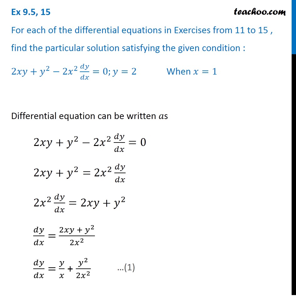 Ex 9 5 15 Class 12 Find Solution 2xy Y 2 2x 2 Dy