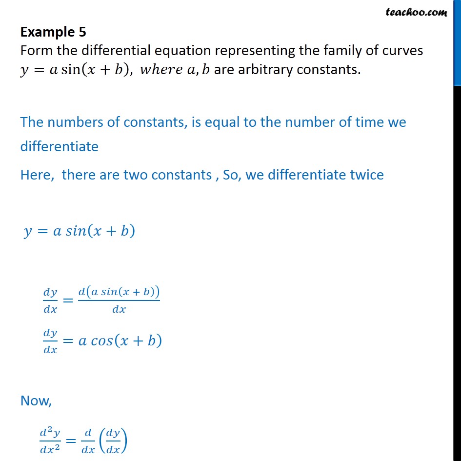 Example 5 - Form differential equation y = a sin (x + b) - Examples