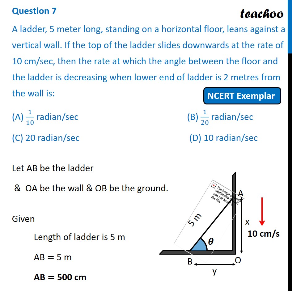 a-ladder-5-meter-long-standing-on-a-horizontal-floor-leans-mcq