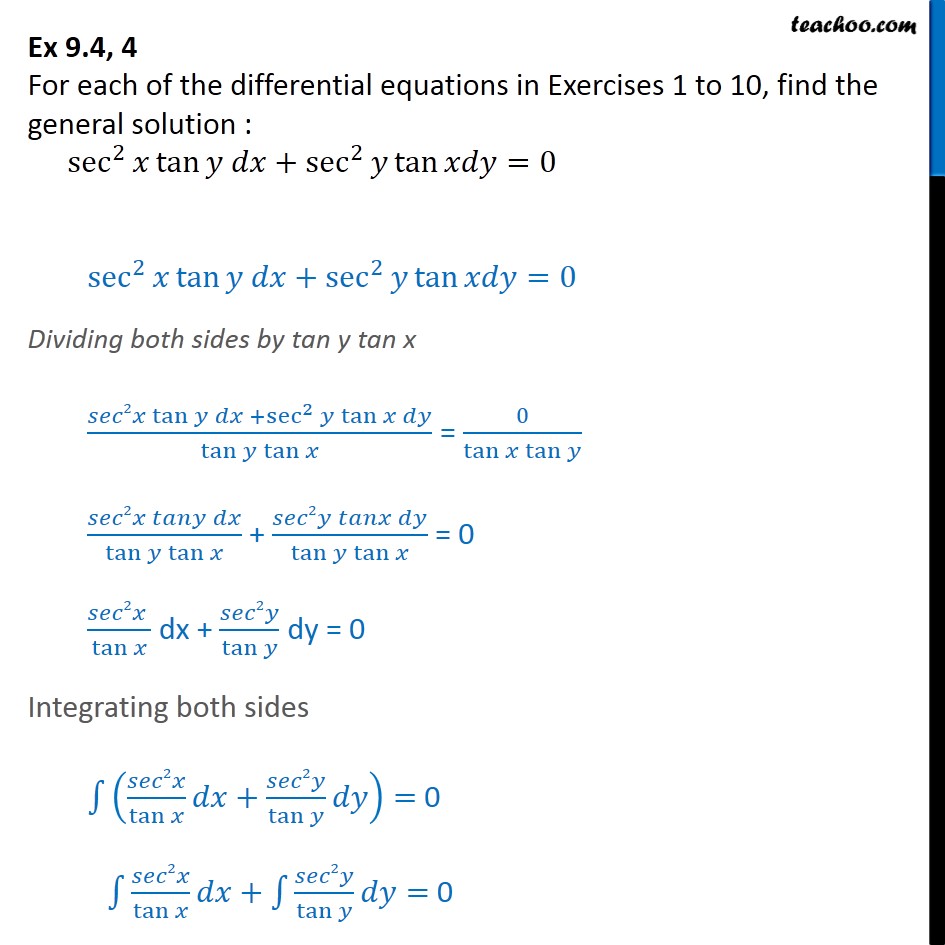 exam 3 maths papers sec dx x Find 4 sec2y  9.4, y tan   Ex sec2 general  solution: