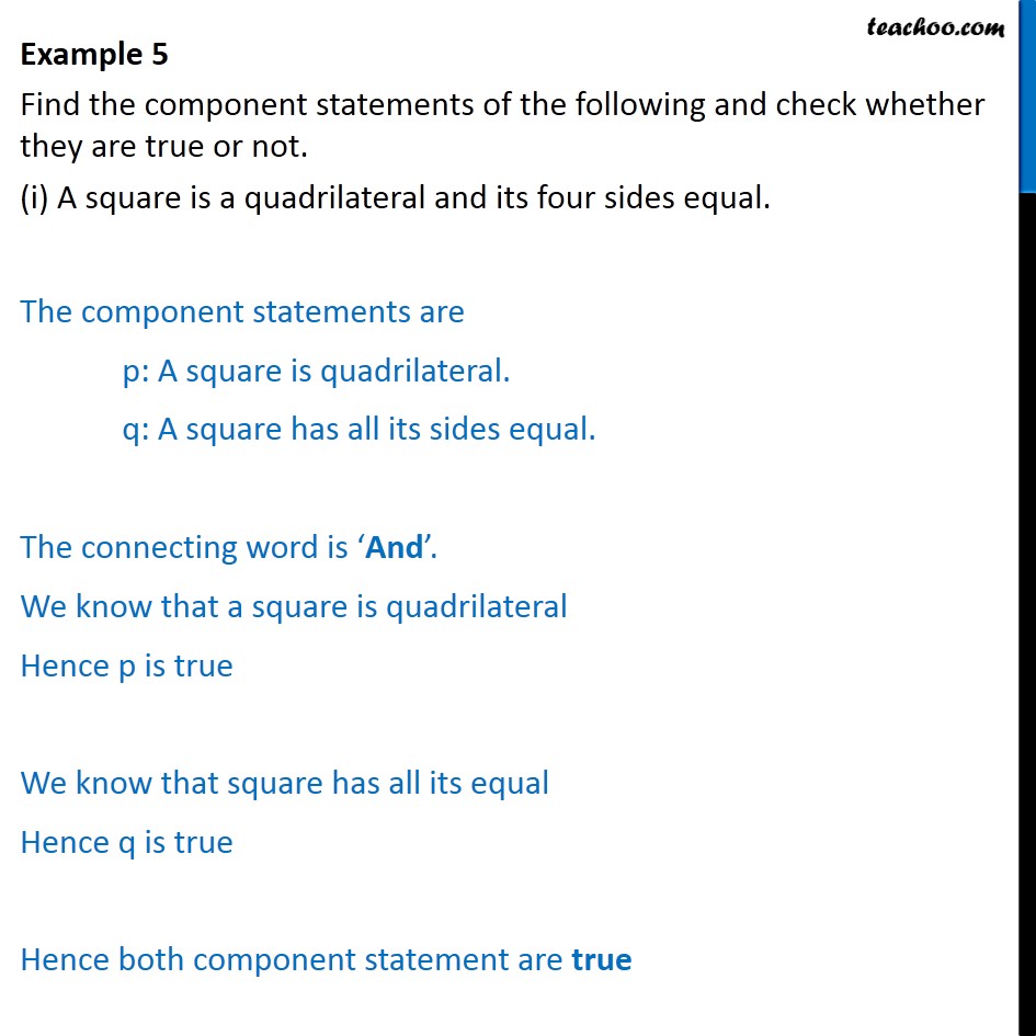 Example 5 - Find component statements and check true or not - Examples