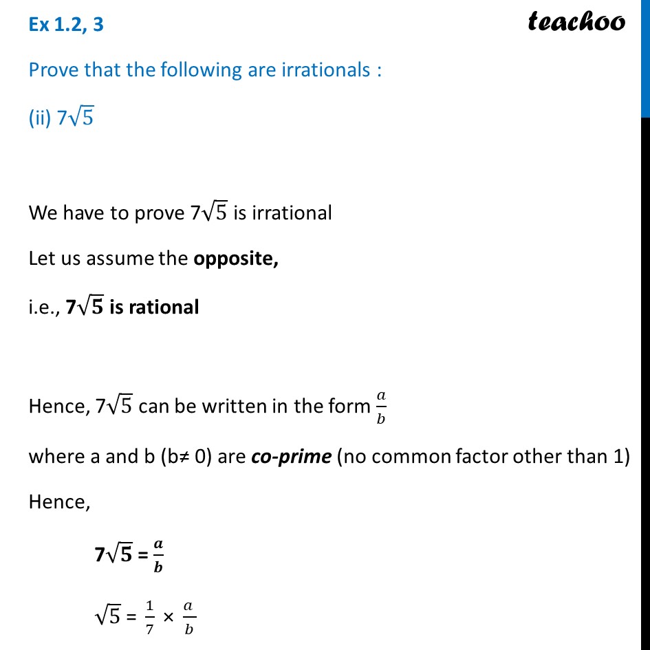 Prove That 7 Root 5 Is Irrational With Video Class 10 Maths 