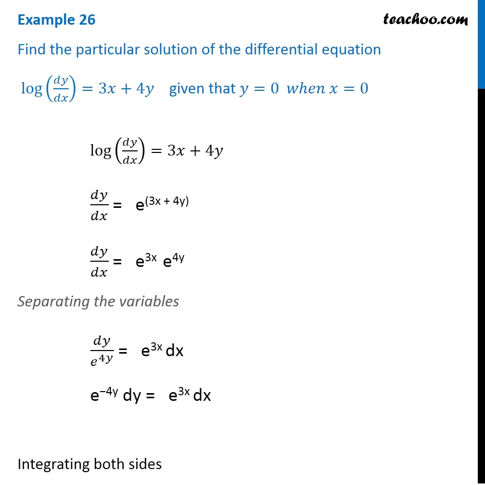 Example 26 Find Particular Solution Log Dy Dx 3x 4y