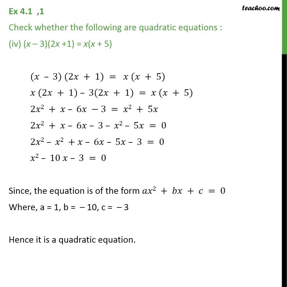 Ex 4.1, 1 - Check whether following are quadratic equations - Ex 4.1