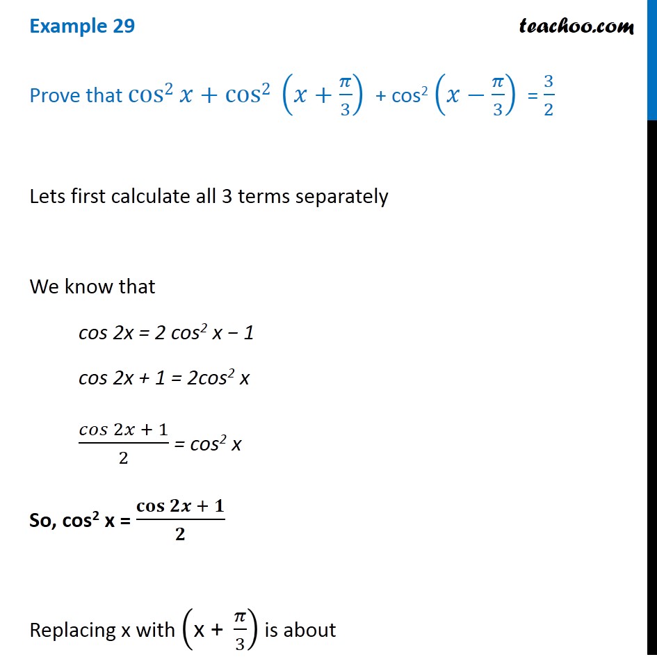 Example 29 - Prove cos2 x + cos2 (x + pi/3) + cos2 (x - pi/3)