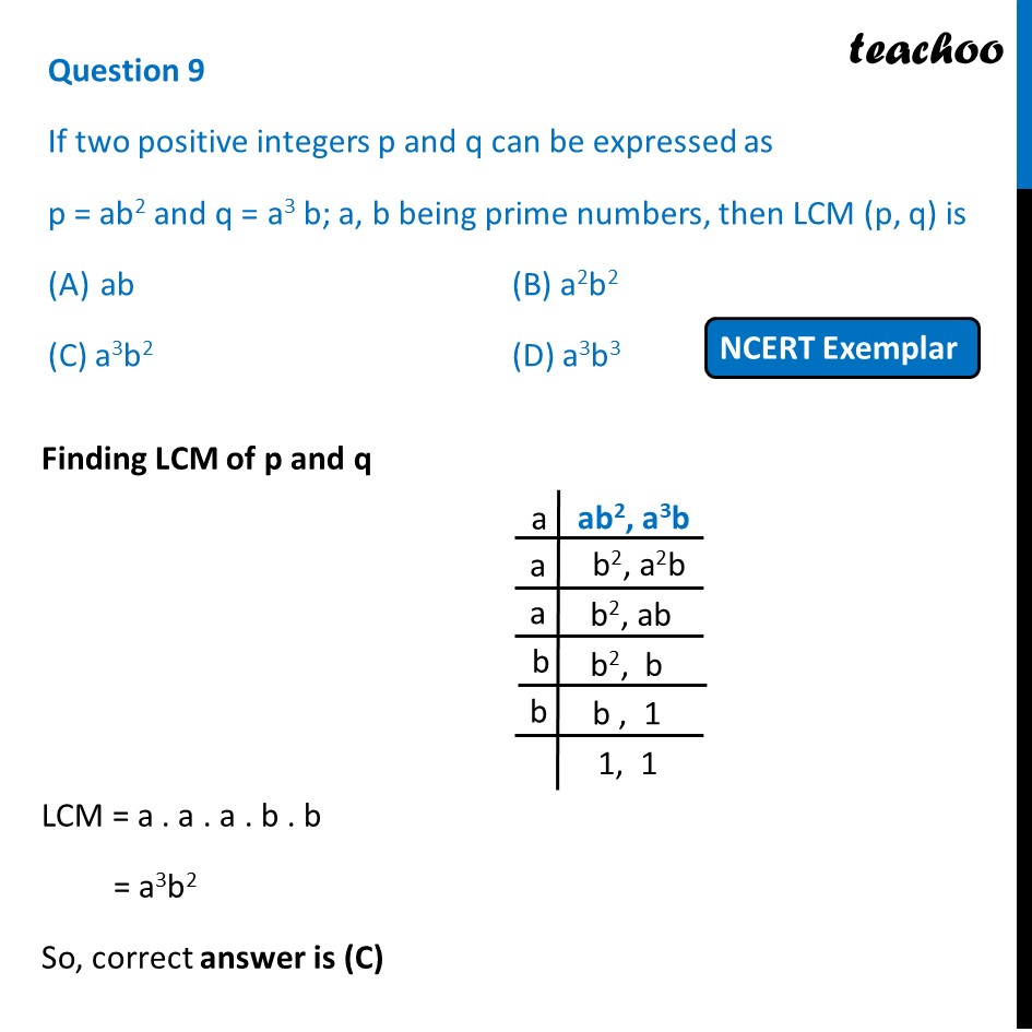 If P = Ab2 And Q = A3 B; A, B Being Prime Numbers, Then LCM (p, Q) Is