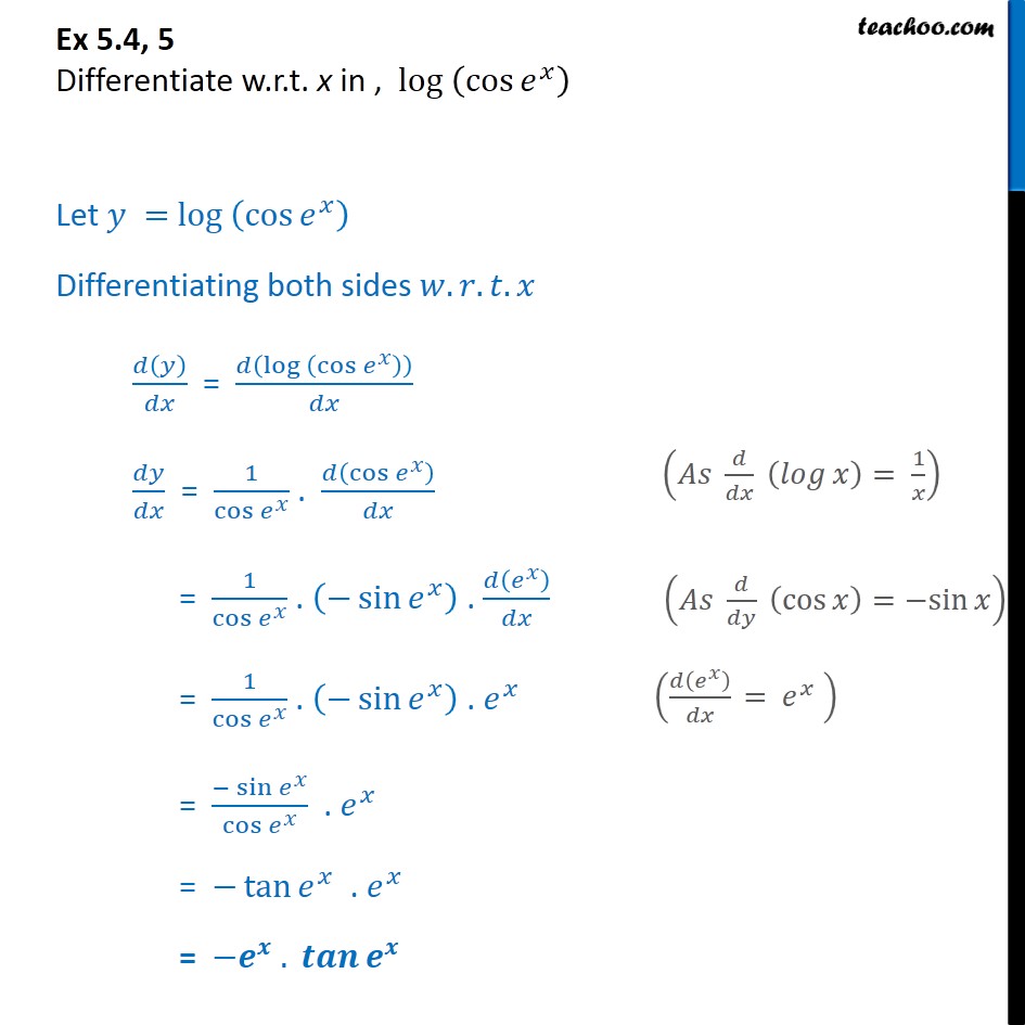 Ex 5.4, 5 - Differentiate log (cos e^x) - Teachoo - Ex 5.4