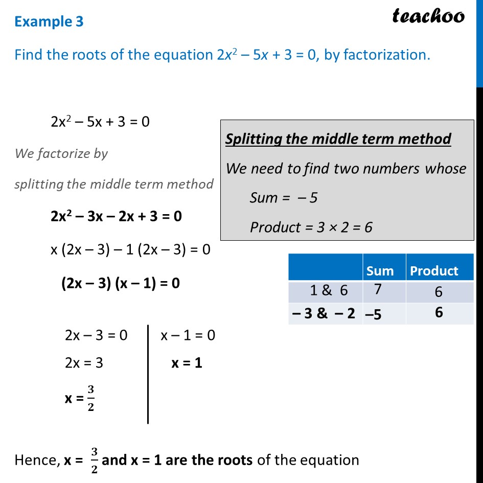 example-3-find-roots-of-2x2-5x-3-0-by-factorization