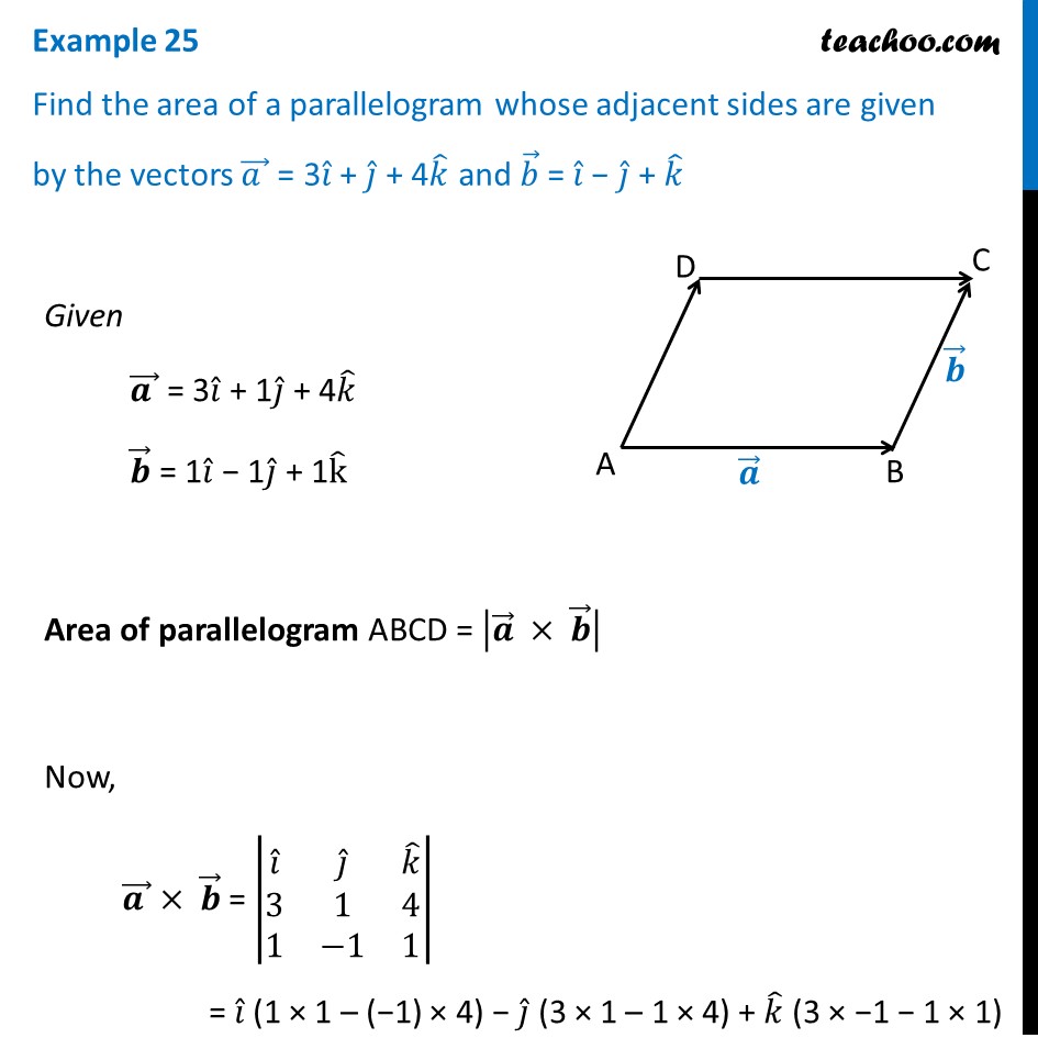 Example 25 Find Area Of A Parallelogram Whose A 3i J 4k 3445