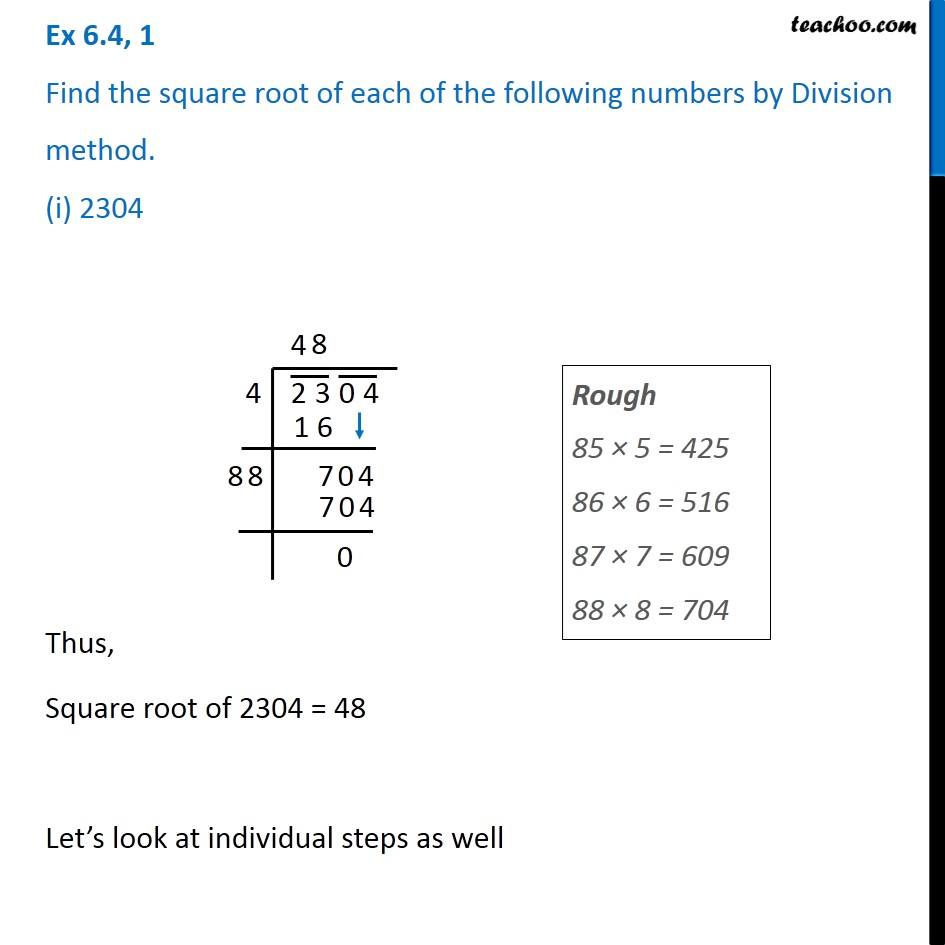 Ex 6 4 1 Find The Square Root By Division Method I