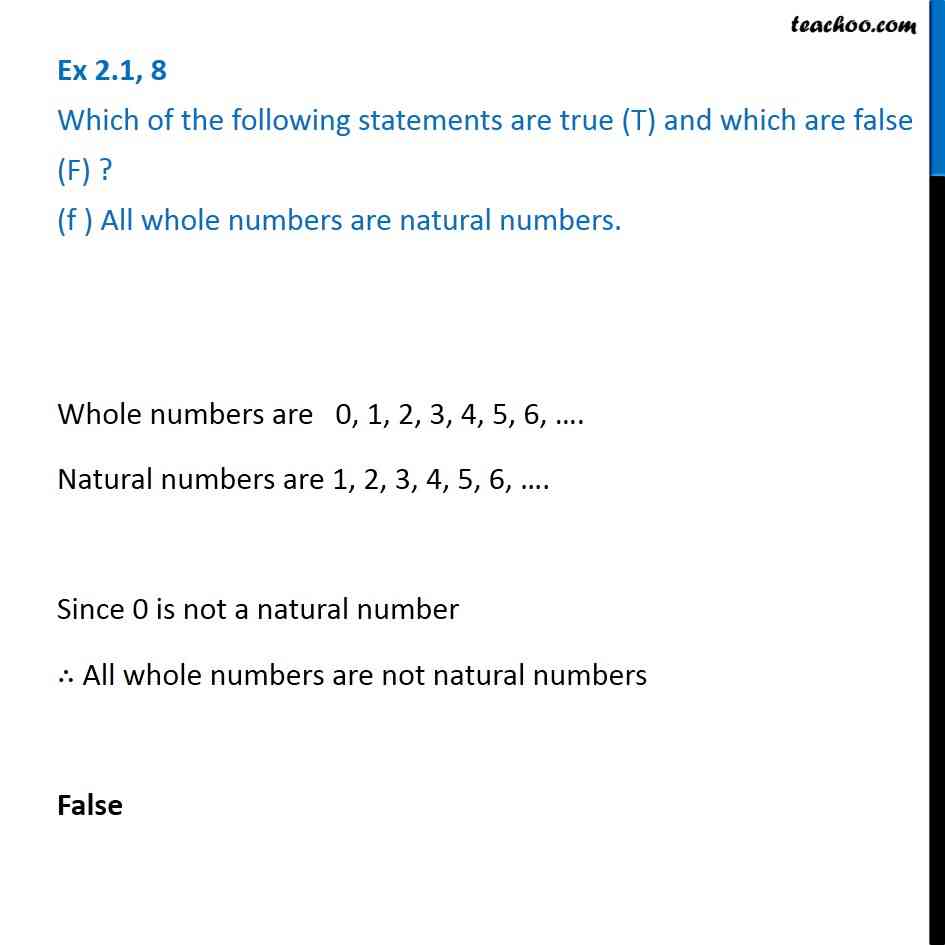 Is All Natural Numbers Are Whole Numbers True Or False