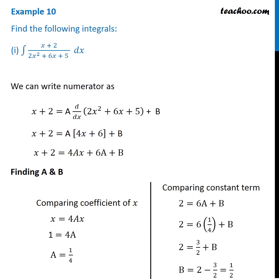 Example 10 - Find integrals (i) x + 2 / 2x2 + 6x + 5 dx - Examples