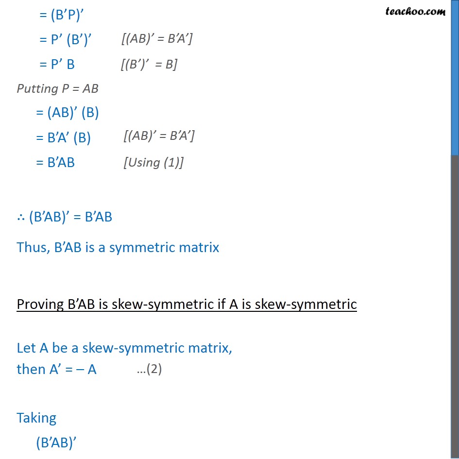 Misc 5 - Show That Matrix B'AB Is Symmetric Or Skew Symmetric - Miscel