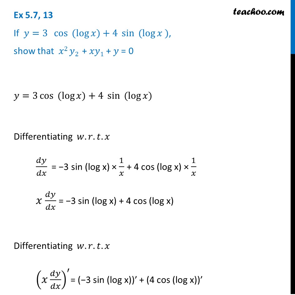 Ex 5 7 13 If Y 3 Cos Log X 4 Sin