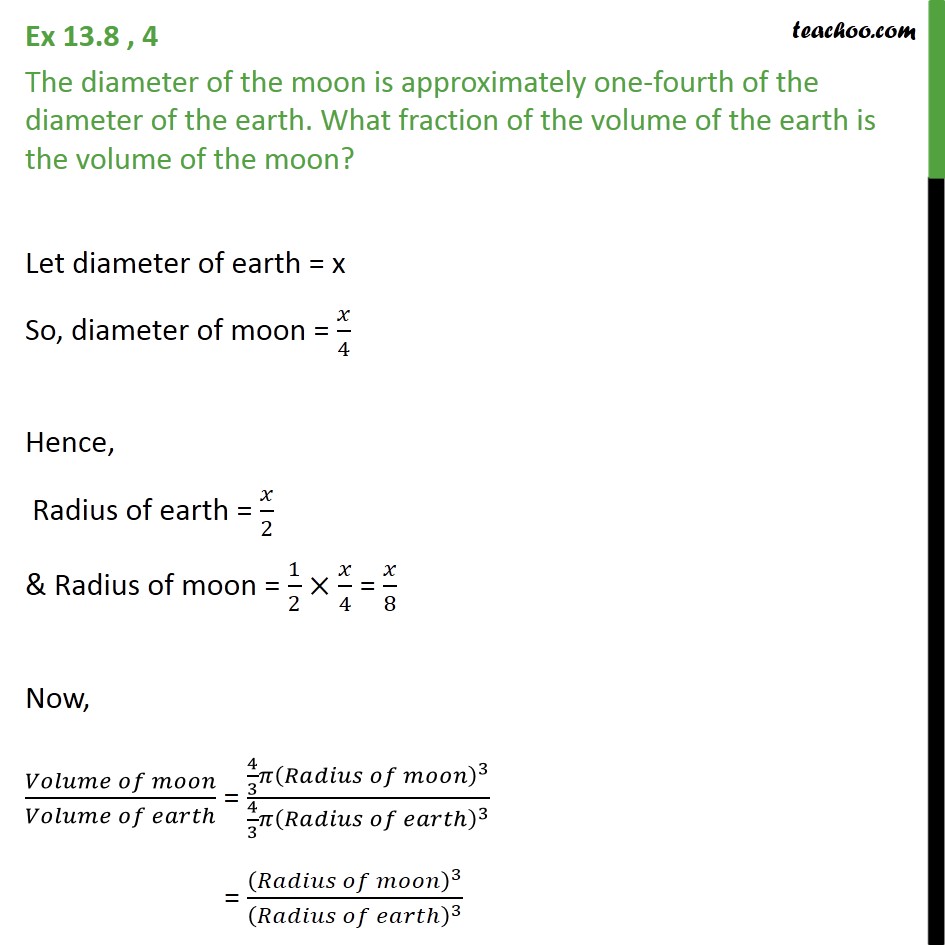 Ex 13.8, 4 - The diameter of the moon is approximately - Ex 13.8