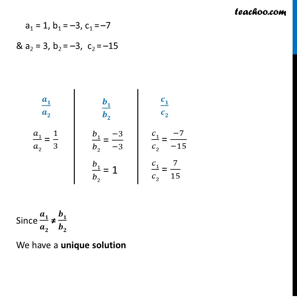 Ex 3.5, 1 - Which pair has unique, no solution or infinitely