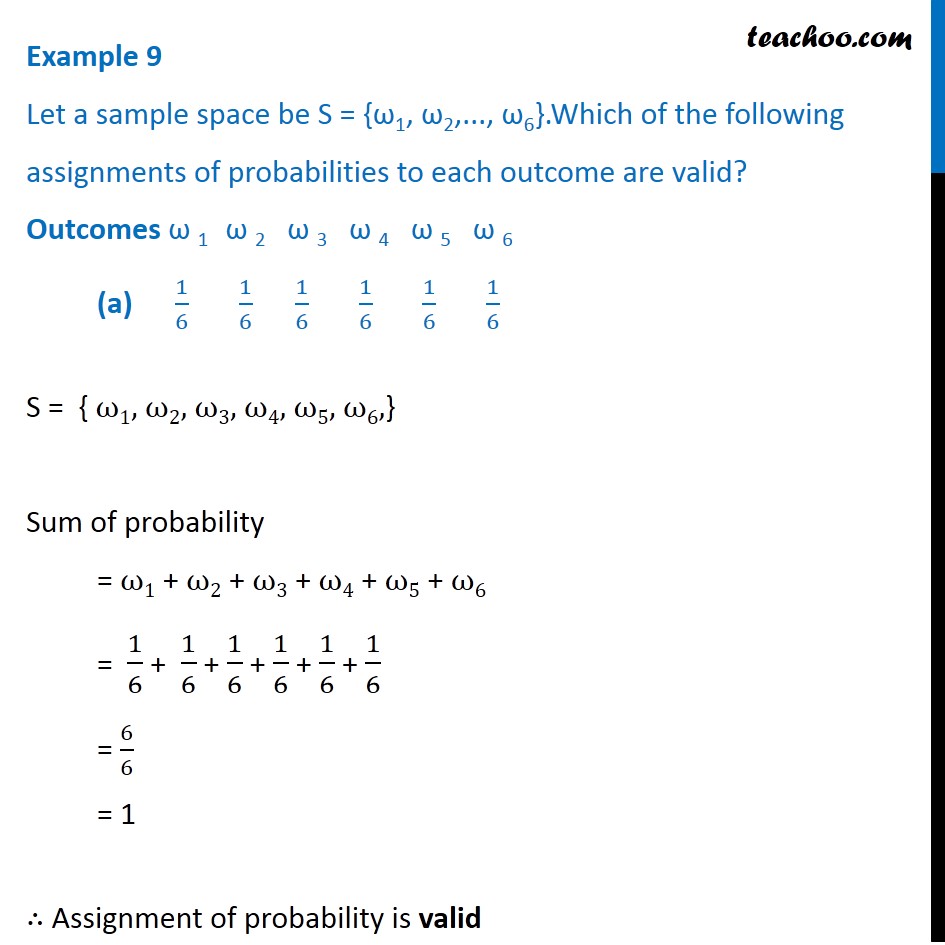 Example 9 - Let sample space be S = {W1, W2,.. W6}. Which