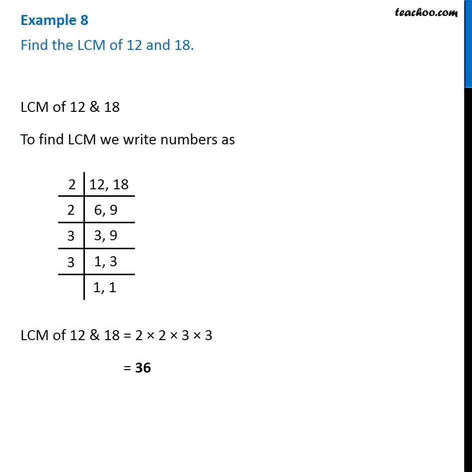 Example 8 - Find LCM of 12 and 18 - Chapter 1 Class 6 - Teachoo