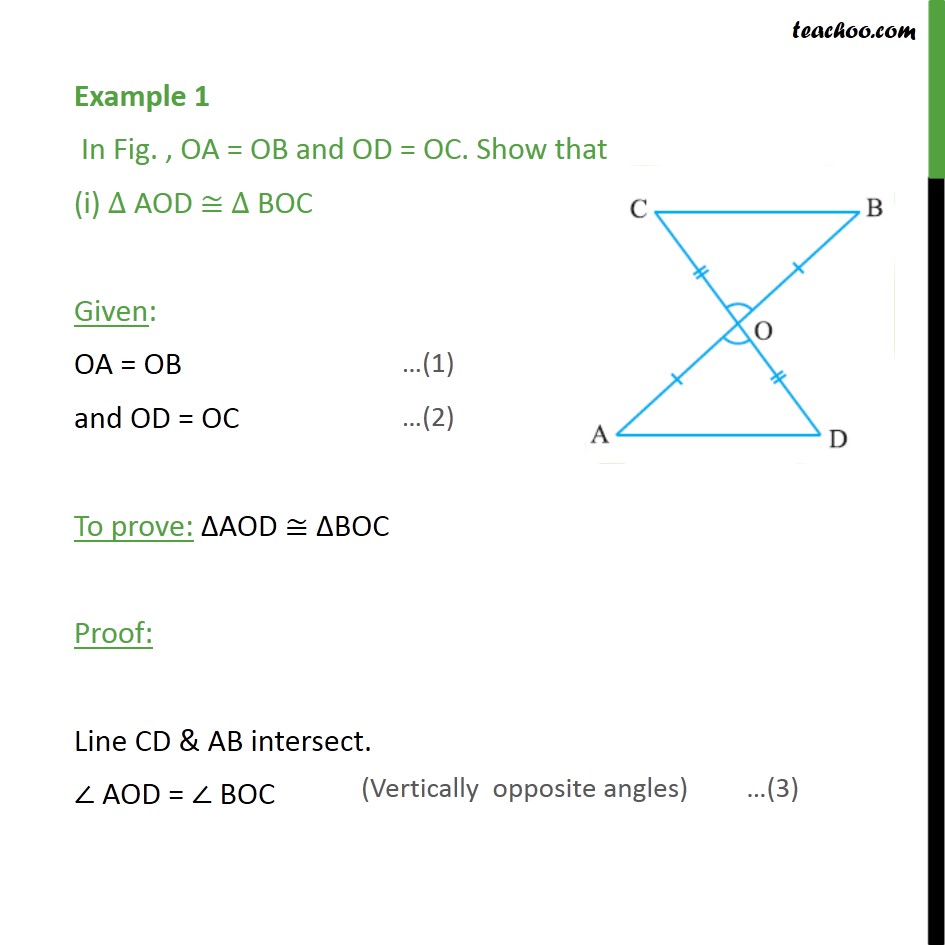 Example 1 In Fig Oa Ob Od Oc Show That I Aod Congruent Boc 4102