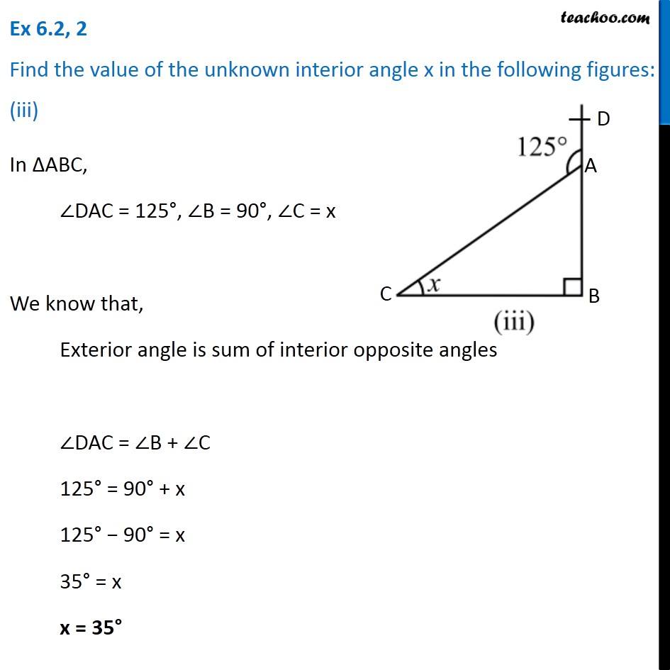 Find the value of the unknown interior angle x [Class 7 Maths]