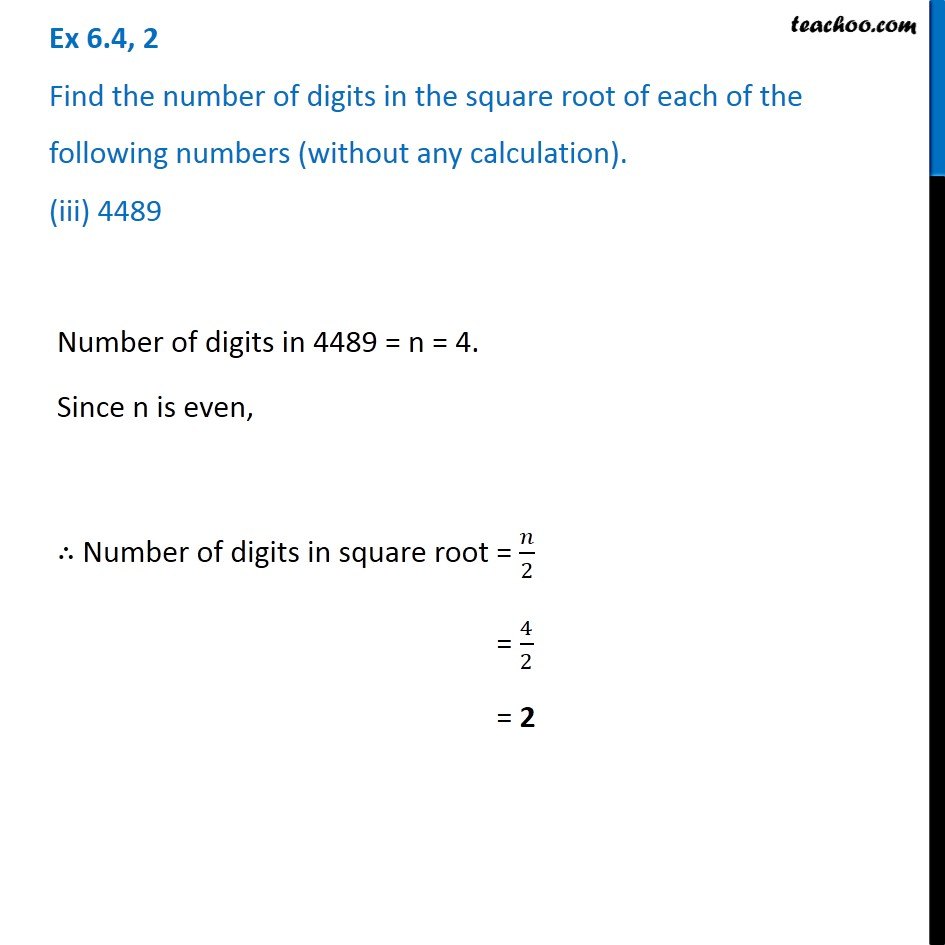 No Of Digits In Square Root Of 25600