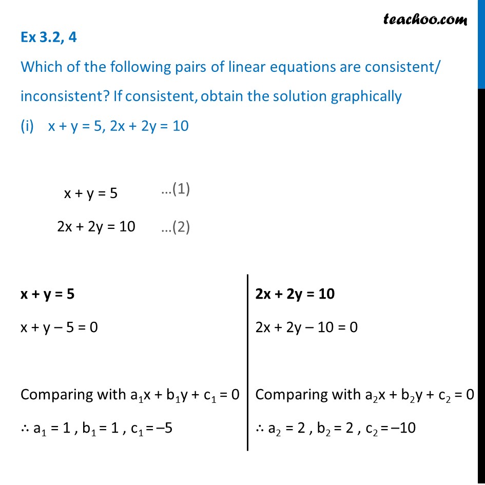 Ex 3 2 4 Which Of The Pairs Of Linear Equations Are Ex 3 2