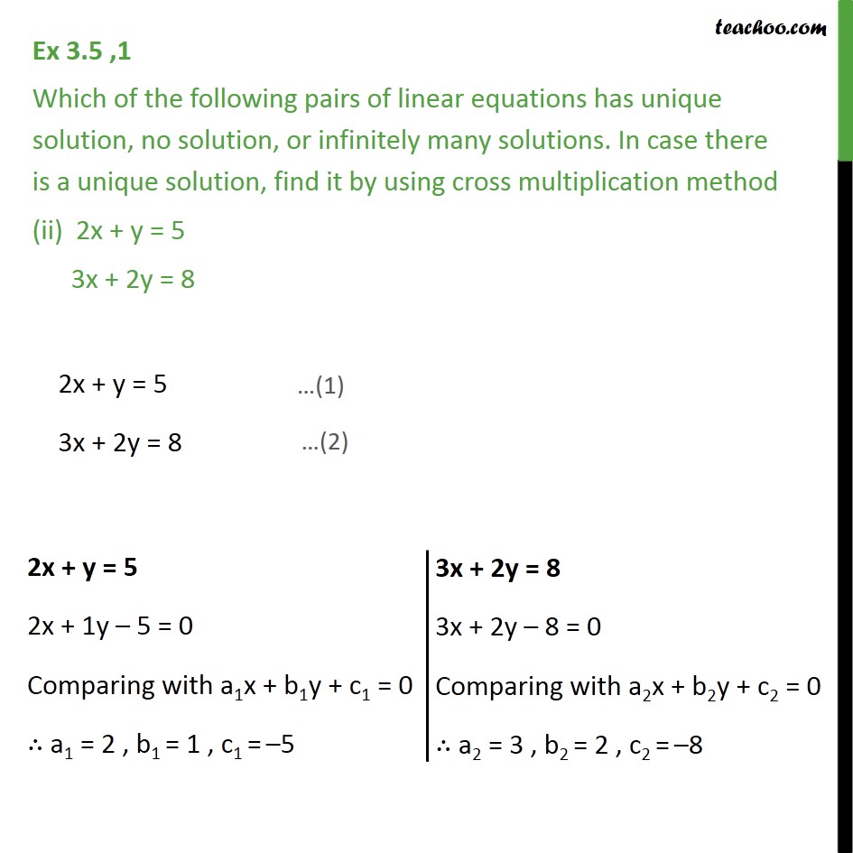 Ex 3.5, 1 - Which pair has unique, no solution or infinitely - Ex 3.5